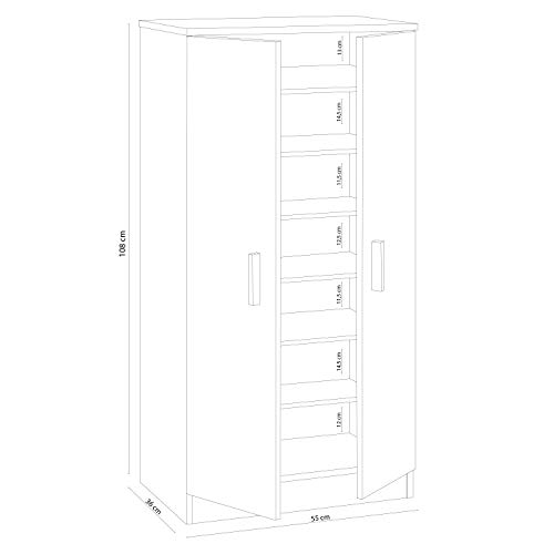 Habitdesign Mueble Zapatero Dos Puertas, Mueble Auxiliar, Modelo Basic, Acabado en Roble Canadian, Medidas: 55 cm (Ancho) x 108 cm (Alto) x 36 cm (Fondo)