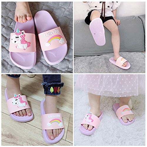 HausFine Zapatos de Ducha, Playa y Piscina Sandalias de Baño Antideslizantes Sandalias de Unicornio para niños y niñas (30.5 EU, Púrpura)