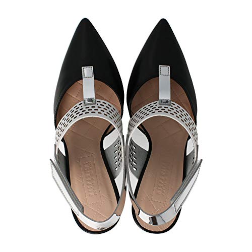 HISPANITAS HV 98936, Zapatos Destalonados, Puntera Cerrada, Color Negro, Blanco y Metal Plata, de tacón, para Mujer. - Cuero Talla: 38