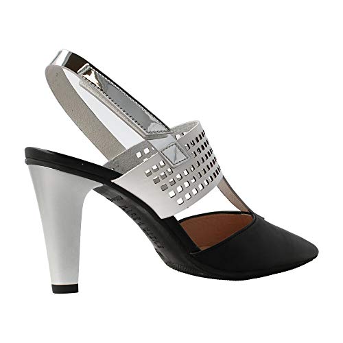 HISPANITAS HV 98936, Zapatos Destalonados, Puntera Cerrada, Color Negro, Blanco y Metal Plata, de tacón, para Mujer. - Cuero Talla: 38