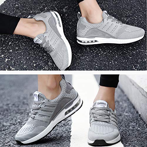 Hombre Mujer Zapatillas Running para Aire Libre y Deporte Transpirables Casual Zapatos Gimnasio Correr Sneakers Grey 42 EU