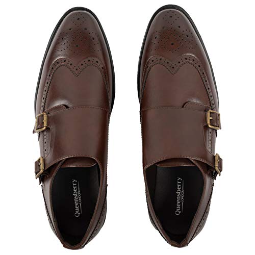 Hombre Queensbury Correa De MEnje Inteligente Oficina Boda Formal Suela De Goma Doble Correa Zapatos - Marrón Brogue - UK8/EU42 - QB0064