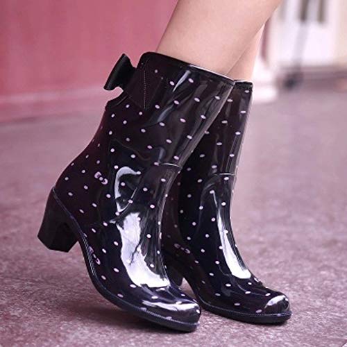 HoSayLike Botas De Mujer Moda Fondo Plano TacóN Bajo Antideslizante Tubo Medio Arco Impermeable Slip-On Tacones Cuadrados Zapatos De Agua Botas De Lluvia