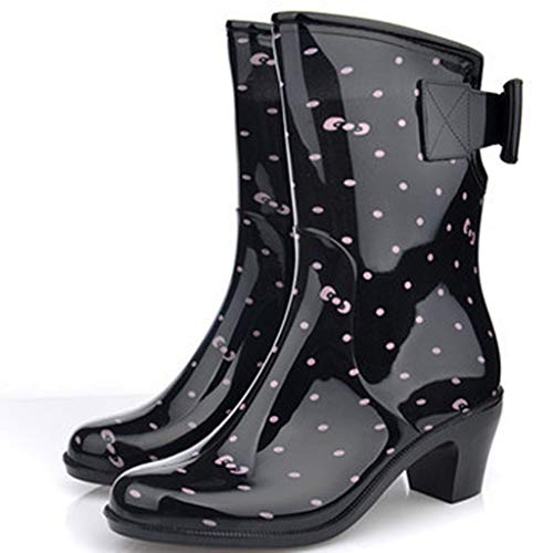 HoSayLike Botas De Mujer Moda Fondo Plano TacóN Bajo Antideslizante Tubo Medio Arco Impermeable Slip-On Tacones Cuadrados Zapatos De Agua Botas De Lluvia