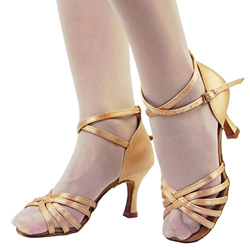 HROYL Zapatos de Baile Latino Mujer Salsa Tango Bachata Vals Zapatos de Baile de Salon,213-Beige-7, EU 40