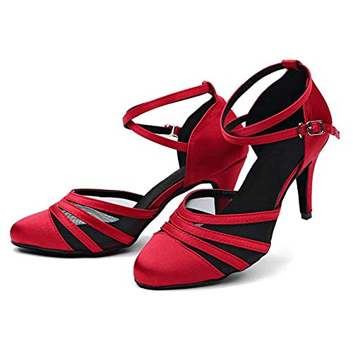 HROYL Zapatos de Baile Latino para Mujer Tacon Alto Zapatos de Tango Salsa Samba Vals Baile de Salón,189-5,Rojo,EU37