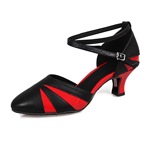 HROYL Zapatos de Baile/Zapatos Latinos de el Negro+Rojo Cuero para Mujeres ES513-5 EU 39