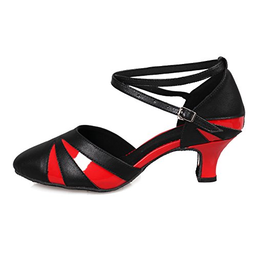 HROYL Zapatos de Baile/Zapatos Latinos de el Negro+Rojo Cuero para Mujeres ES513-5 EU 39