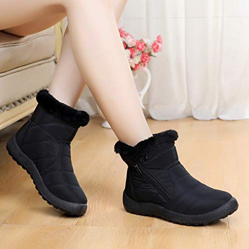 HULKY Botines Mujer Nieve Impermeable Invierno Zapatos Calientes Botas Bajo con Pelo Zapatos Aire Libre Trekking Calzado Planas CóModo Antideslizante (Negro,42)