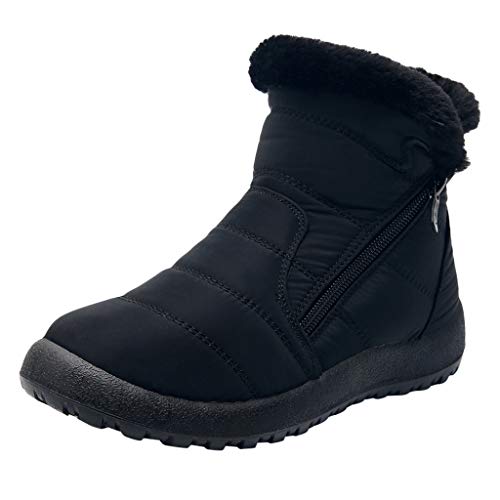 HULKY Botines Mujer Nieve Impermeable Invierno Zapatos Calientes Botas Bajo con Pelo Zapatos Aire Libre Trekking Calzado Planas CóModo Antideslizante (Negro,42)