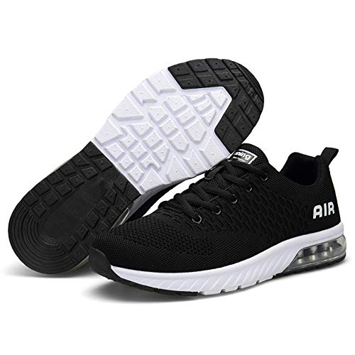 IceUnicorn Hombre Mujer Zapatillas Deporte para Zapatillas de Ligeras Running Transpirables Comodas Correr para Zapatos de Malla 8082, Negro/Blanco, 41 EU