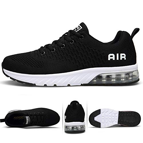 IceUnicorn Hombre Mujer Zapatillas Deporte para Zapatillas de Ligeras Running Transpirables Comodas Correr para Zapatos de Malla 8082, Negro/Blanco, 41 EU