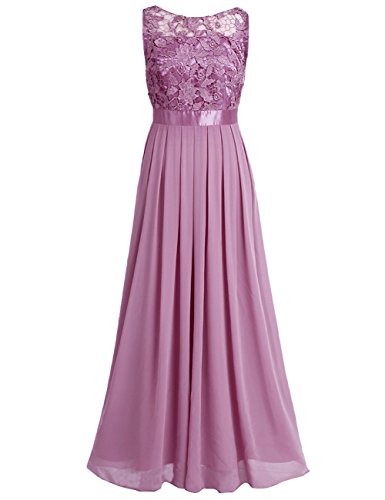 iiniim Mujer Vestido Largo Floreado de Fiesta Boda Vestido Vintage Retro Elegente Dama de Honor de Novia Encaje Traje de Gasa para Mujeres Varias Tallas Ciruela Clara 46