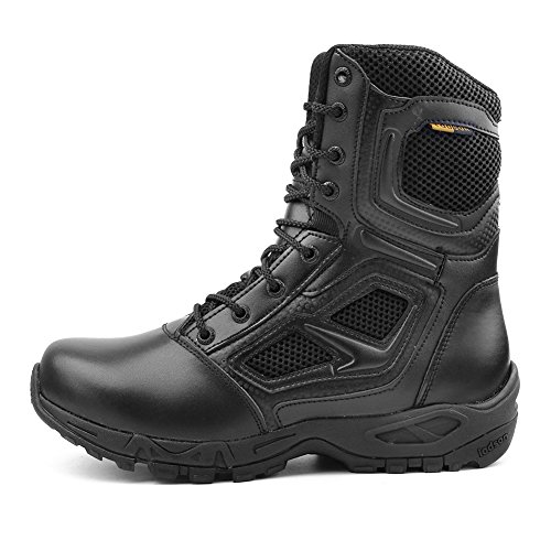 IODSON Zapatos de Hombre Botas/Botas de Combate/Botas Tácticas Ultra-Ligero Antideslizante Tela de Cuero Verdadero Transpirable JR-631 (46 EU, Negro)