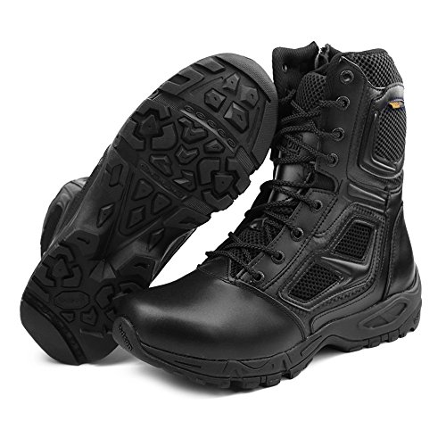 IODSON Zapatos de Hombre Botas/Botas de Combate/Botas Tácticas Ultra-Ligero Antideslizante Tela de Cuero Verdadero Transpirable JR-631 (46 EU, Negro)