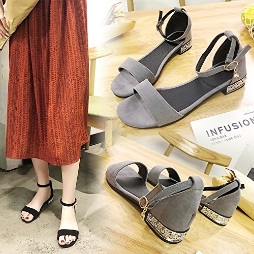 ITTXTTI La Sra. Sandalias Sandalias Planas con la Punta Abierta Palabra Femenina Verano Retro Hebilla Salvaje Estudiante Romanos Zapatos Femeninos 36, Gris