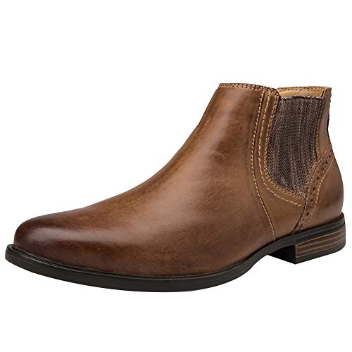 Jamron Hombres Piel Genuina Occidental Vendimia Chelsea Botas Cremallera Botines Marrón SN01752 EU44.5