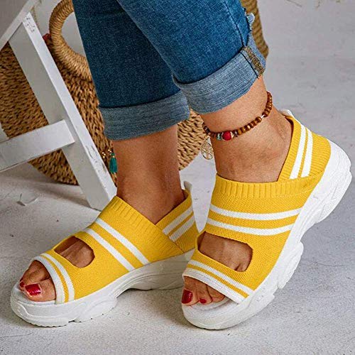 JFFFFWI Sandalias de Plataforma con cuña para Mujer Zapatos Antideslizantes Calcetines de Punto para Caminar Zapatillas de Deporte Sandalias de Fondo Grueso Zapatos Sandalias de Punta Abierta con ti