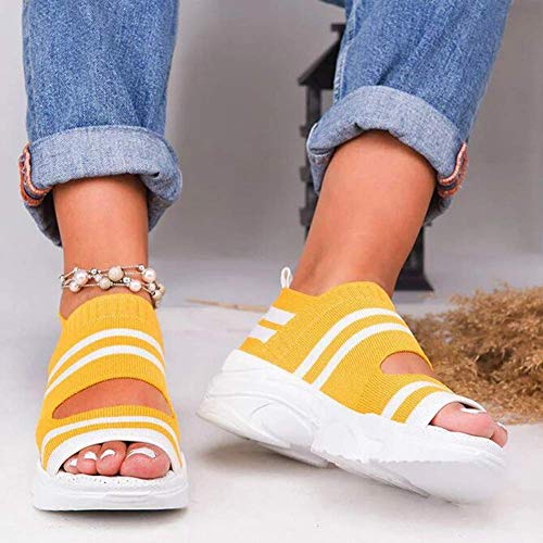 JFFFFWI Sandalias de Plataforma con cuña para Mujer Zapatos Antideslizantes Calcetines de Punto para Caminar Zapatillas de Deporte Sandalias de Fondo Grueso Zapatos Sandalias de Punta Abierta con ti