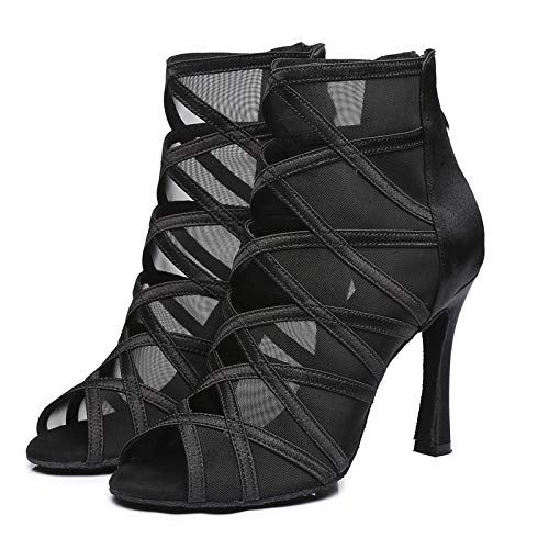 JUODVMP Zapatos de Baile Latino Mujer Salón De Baile Tango Salsa Tacon Alto Botas de Baile,Modelo YCL445-7.5CM,Negro,37 EU