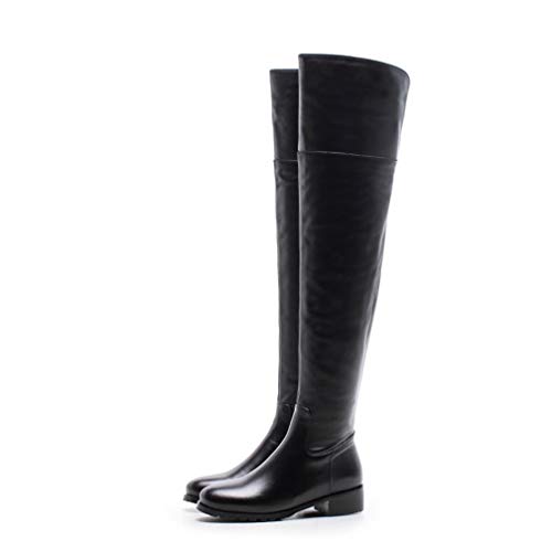 JUSEN Camiseta Larga de Tubo Antideslizante Martin Botas, de Cabeza Redonda Lateral zippé Zapatos cómodos Martin, Botas de Cuero otoño y del Invierno de Alta Barril de la Mujer,Negro,34