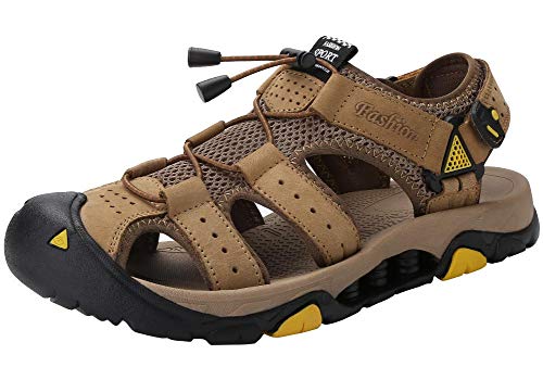 KEENPACE Sandalias Deportivas Hombre Piel de Punta Cerrada Caminar Ligero Pescador Malla Playa Senderismo Zapatos Caqui 45 UE