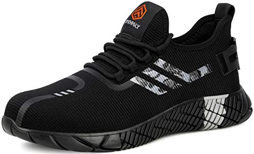 Kefuwu Zapatillas de Seguridad Hombre Ligero Calzado de Seguridad CómodoTranspirable con Punta de Acero Zapatos de Trabajo Verano (Negro Blanco, 39 EU)