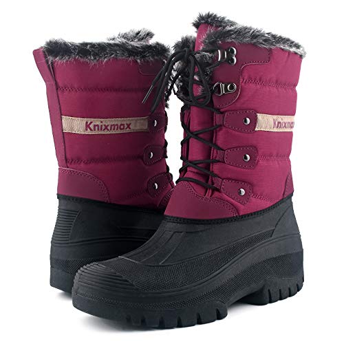 Knixmax Botas de Nieve para Mujer, Zapatos de Invierno Forro de Piel Cálidas Calientes y Impermeables Antideslizante, para Senderismo, Trekking, Caminar, Trabajo, Casuales, Aire Libre, Rojo EU 41