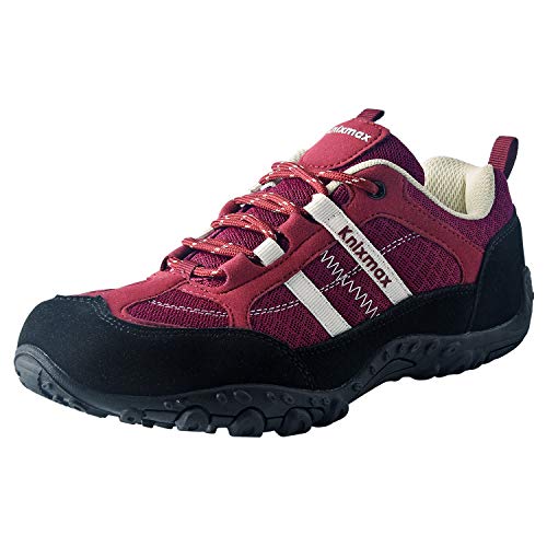 Knixmax - Zapatillas de Senderismo para Mujer, Zapatillas de Montaña Trekking Trail Ligeros Cómodos y Transpirables Zapatillas de Seguridad Low-Top Antideslizante de Deporte, Rojo EU 41