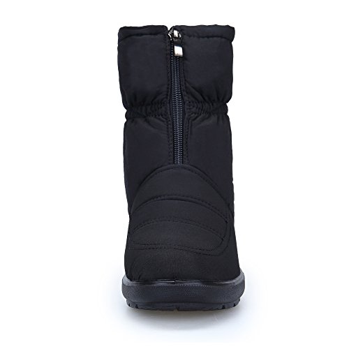 KOUDYEN Zapatos Invierno Botas Mujer Calentar Forrada Botines Planos Cremallera Botas de Nieve (EU42, Negro)