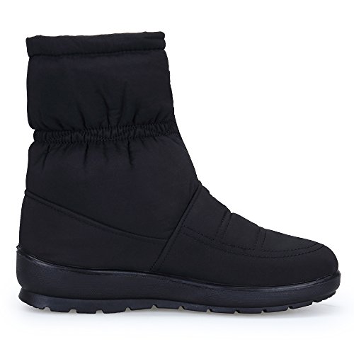 KOUDYEN Zapatos Invierno Botas Mujer Calentar Forrada Botines Planos Cremallera Botas de Nieve (EU42, Negro)