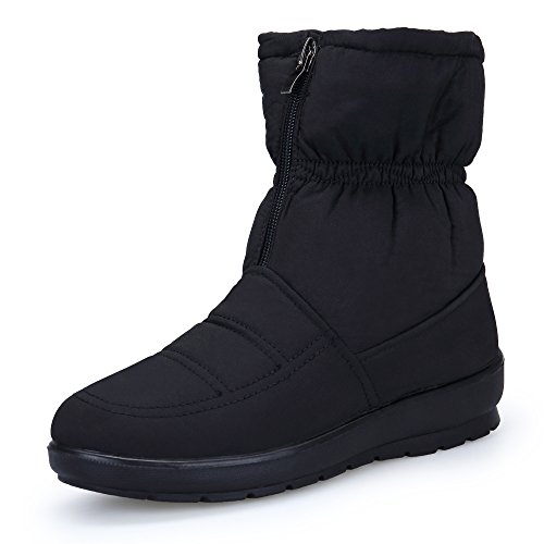 KOUDYEN Zapatos Invierno Botas Mujer Calentar Forrada Botines Planos Cremallera Botas de Nieve (EU42, Negro)