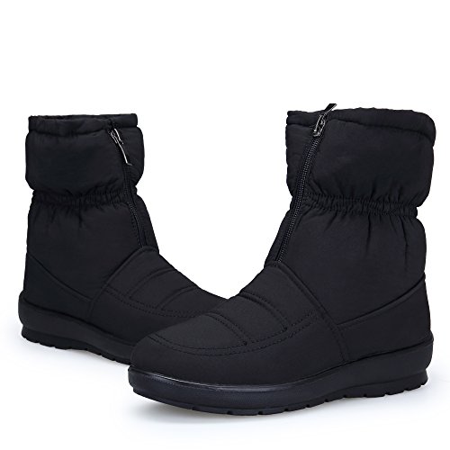 KOUDYEN Zapatos Invierno Botas Mujer Calentar Forrada Botines Planos Cremallera Botas de Nieve (EU42, Negro)