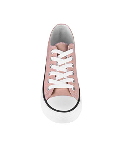 KRISP Zapatillas Mujer Tipo Estilo Imitación Casuales Lona Cordones Baja Alta Puntera Goma, Rosa/Blanco (2345), 40 EU (7 UK), 2345-PNKWHT-7