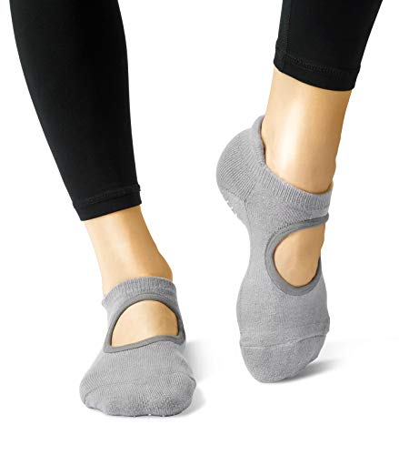 LA Active Calcetines Antideslizantes - 2 Pares - Para Yoga Pilates Ballet Barre Mujer Hombre - Ballet (Gris y Negro, 37-40 EU)