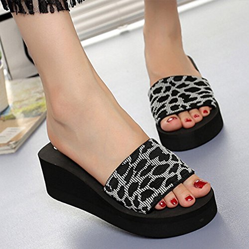 LANSKIRT Sandalias Mujer Tacon Medio Estampado Leopardo Zapatos Verano Zapatillas Cuña Playa Zapatillas Baño Plataforma