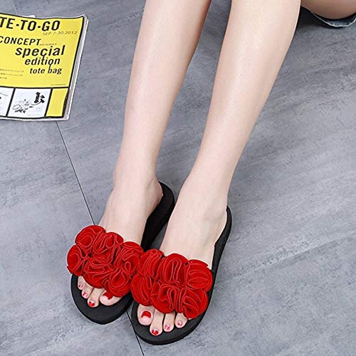 LCFF Chanclas Flor Zapatillas de Verano for Mujer Verano de la Playa Piscina Sandalias de los Zapatos al Aire Libre for la Cubierta Flip Flops (Color : Red, Size : UK5-37 EU)