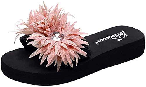 LCFF Chanclas Mujeres Casual Zapatillas Deslizadores de la Playa Piscina de Verano Sandalias de cuña Plana Punta Abierta Flores Zapatos de Las Sandalias (Color : Pink4091, Size : UK6.5-40 EU)