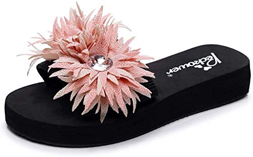 LCFF Chanclas Mujeres Casual Zapatillas Deslizadores de la Playa Piscina de Verano Sandalias de cuña Plana Punta Abierta Flores Zapatos de Las Sandalias (Color : Pink4091, Size : UK6.5-40 EU)