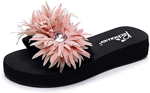 LCFF Chanclas Mujeres Casual Zapatillas Deslizadores de la Playa Piscina de Verano Sandalias de cuña Plana Punta Abierta Flores Zapatos de Las Sandalias (Color : Pink4091, Size : UK6.5-40 EU)