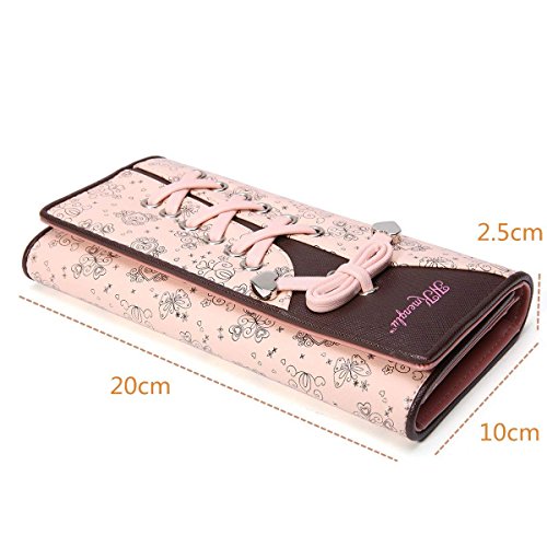 Leiwo Mujer Elegante Dulce Mujer Flores Cordones de Zapatos Boot Laces Monedero de Cuero Monedero Rosa