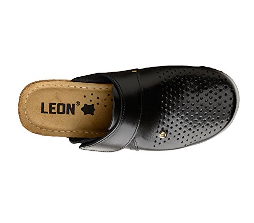 Leon 1001 Zuecos Zapatos Zapatillas de Cuero Para Mujer, Negro, EU 37