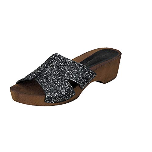 Linea Scarpa Panaji Zuecos de madera Sandalias Cuero Mujer negro - Negro, mujer, 38 EU