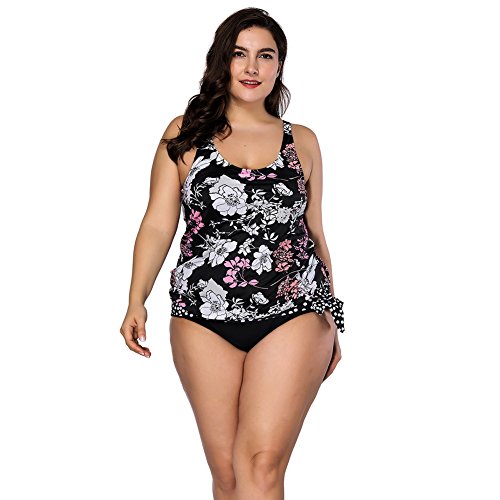 Lover-Beauty Conjunto Bikini Mujer Faldas de Pastel Dos Piezas Talla Grande Ropa Baño Dama Escote V Sin Manga Tiante con Pantalones Cortos XL-4XL para Playa (X-Large)