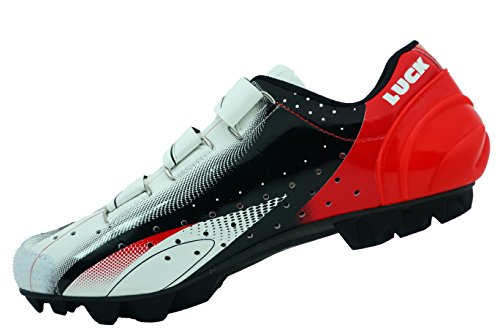 LUCK Zapatillas de Ciclismo Extreme 3.0 MTB,con Suela de Carbono y Triple Tira de Velcro de sujeción ademas de Puntera de Refuerzo. (47 EU, Rojo)