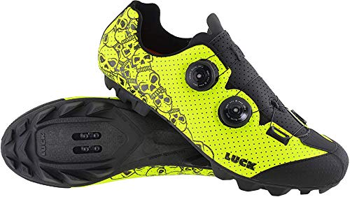 LUCK Zapatillas MTB Galaxy Calaveras. Zapatos Ciclismo Montaña para Hombre y Mujer. Suela de Carbono. Doble Cierre Rotativo ATOP. Calzado Bicicleta MTB (40 EU Ancho)