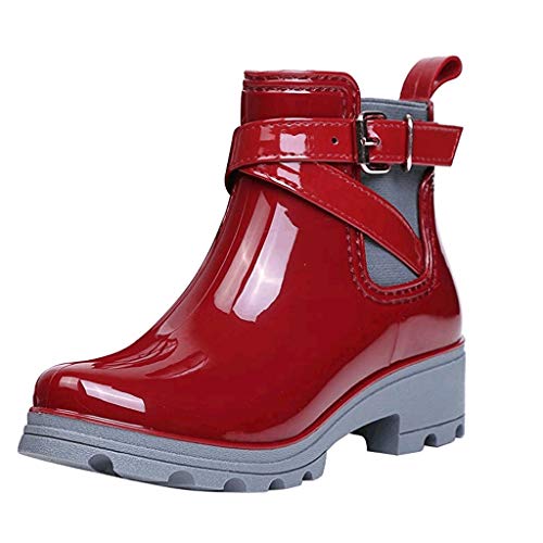 Luckycat Botas de Agua Mujer Lluvia Altas Zapato Impermeables Ajustable Cremallera y Hebilla Goma Botas de Agua Antideslizantes en PU