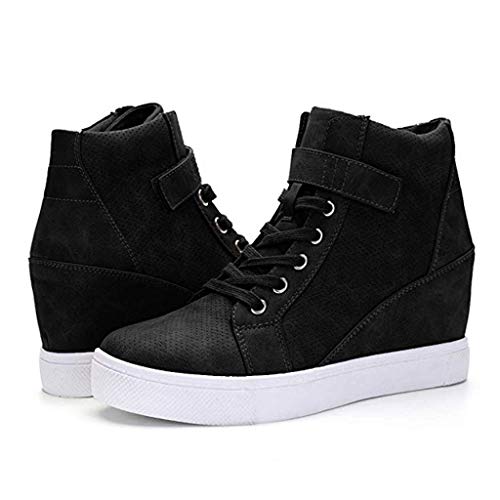 Luckycat Botas de Mujer Zapatillas Deportivas De Mujer Cuña PU Piel Altas Plataforma 7 CM Tacon Sneakers Planos Zapatos Mocasines Comodas