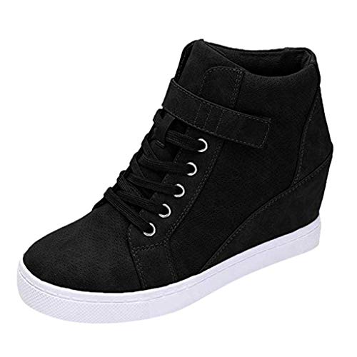 Luckycat Botas de Mujer Zapatillas Deportivas De Mujer Cuña PU Piel Altas Plataforma 7 CM Tacon Sneakers Planos Zapatos Mocasines Comodas