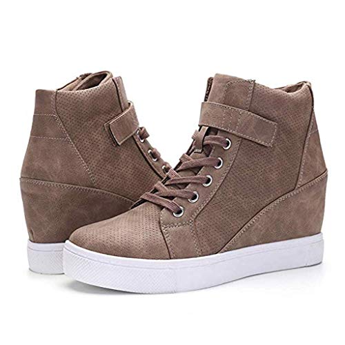 Luckycat Botas de Mujer Zapatillas Deportivas De Mujer Cuña PU Piel Altas Plataforma 7 CM Tacon Sneakers Planos Zapatos Mocasines Comodas